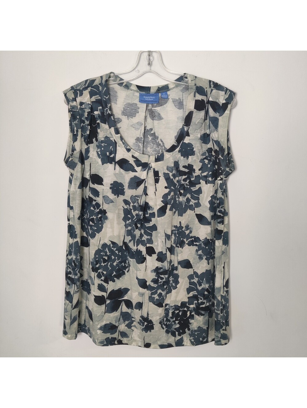 Simply Vera Vera Wang Floral Pleated Tank Top Sleeveless Blouse Blue Size Medium